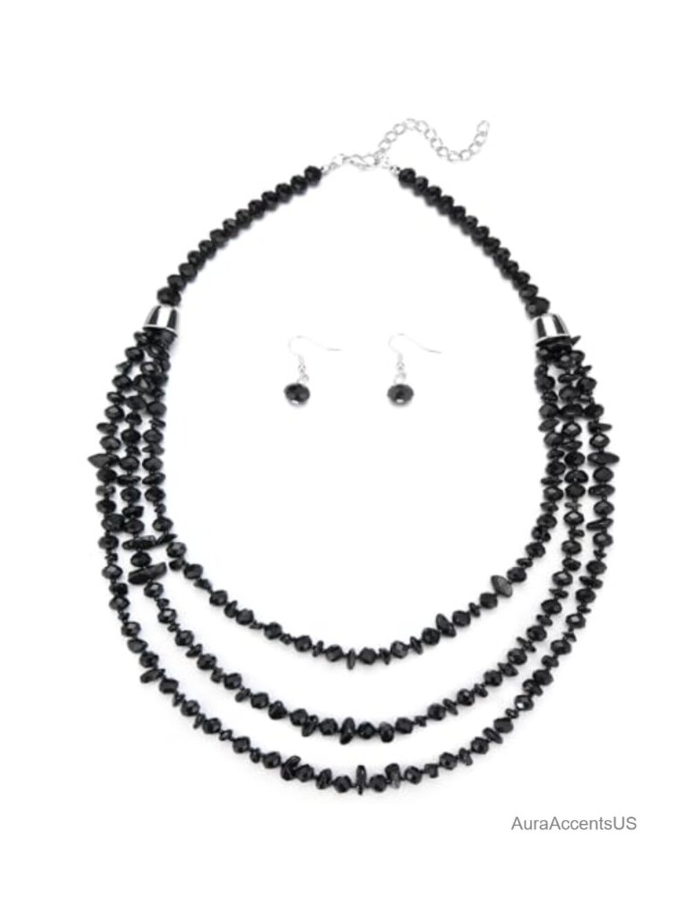 Beaded Crystal Statement Necklace Earrings Set Handmade Natural Stone 22.5"